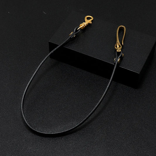 Handmade Long Biker Motorcycle Trucker Brown Black Cowhide Plain Genuine Leather Keyring Jean Wallet Chain With Hook Clasp