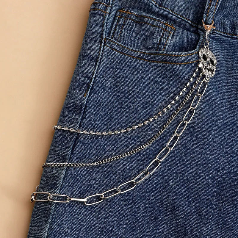 Punk Pants Layered Chain Skull Keychains For Men Women Waist Key Chain Wallet Jeans Belt Chains Hip-hop Accessories