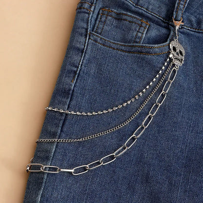 Punk Pants Layered Chain Skull Keychains For Men Women Waist Key Chain Wallet Jeans Belt Chains Hip-hop Accessories
