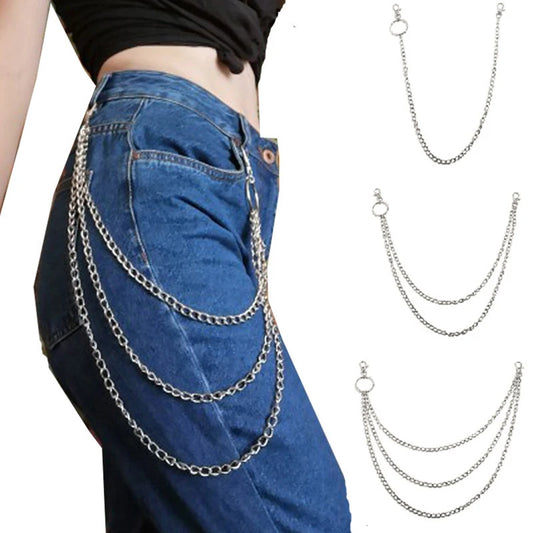 1 to 3 Layer Long Metal Belt Chain Rock Punk Hook Trousers Pant Waist Link Metal Wallet Chain Keychain Ring Clip