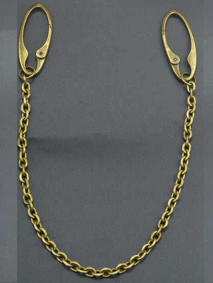 24 in long pants trucker biker jean 9mm carved oval anchor link chain dual  large spring carabiner keychain bronze