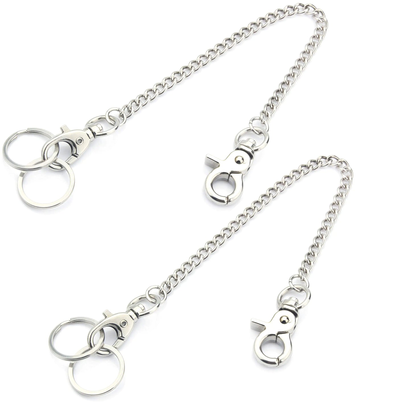 2 Pack Wisdompro Wallet Chain 8 inch Heavy Duty Pocket Keychain with Lobster Clasps and 2 Keyrings for Keys Wallet Jeans Pants Belt Loop Purse and Handbag