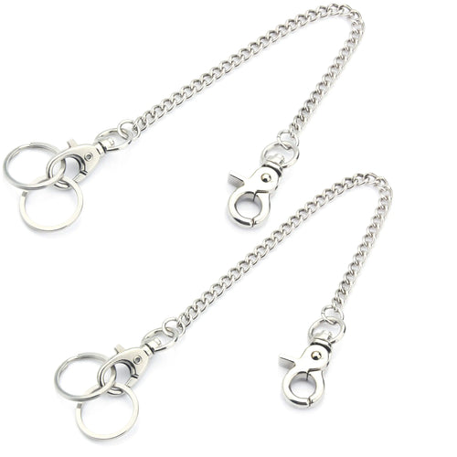 2 Pack Wisdompro Wallet Chain 8 inch Heavy Duty Pocket Keychain with Lobster Clasps and 2 Keyrings for Keys Wallet Jeans Pants Belt Loop Purse and Handbag