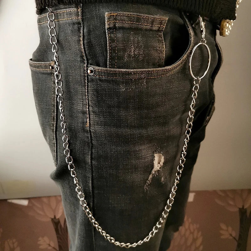 1 to 3 Layers Long Metal Belt Chain Rock Punk Hook Pants Belt Metal Wallet Chain Keychain Ring Key Ring