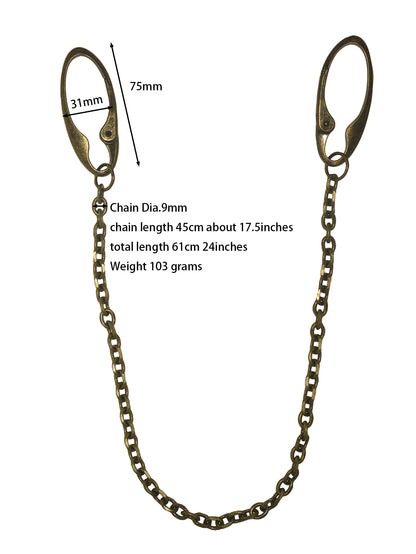 24 in long pants trucker biker jean 9mm carved oval anchor link chain dual  large spring carabiner keychain bronze