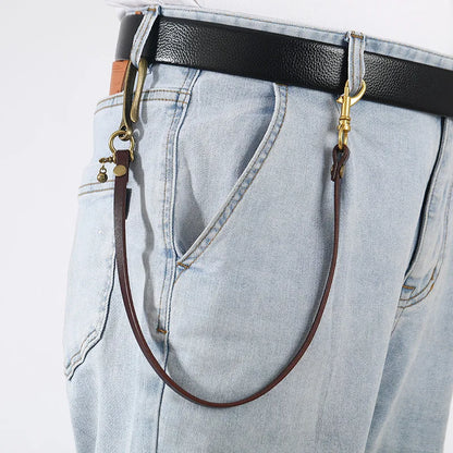 Handmade Long Biker Motorcycle Trucker Brown Black Cowhide Plain Genuine Leather Keyring Jean Wallet Chain With Hook Clasp
