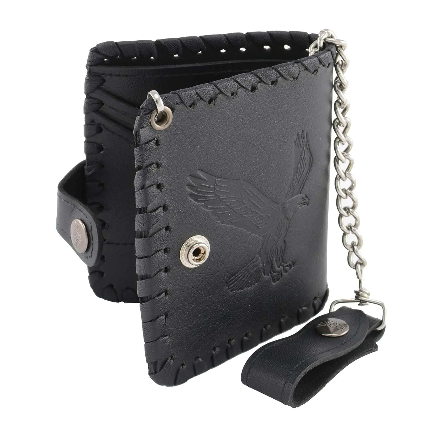 Milwaukee Leather Mens Genuine Leather Bi-Fold Biker Wallet w/Anti-Theft Stainless Steel Chain - 5 Inch