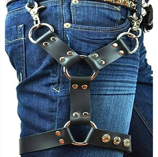 Unisex Handmade Leather Wallet Belt Chain Strap Hook