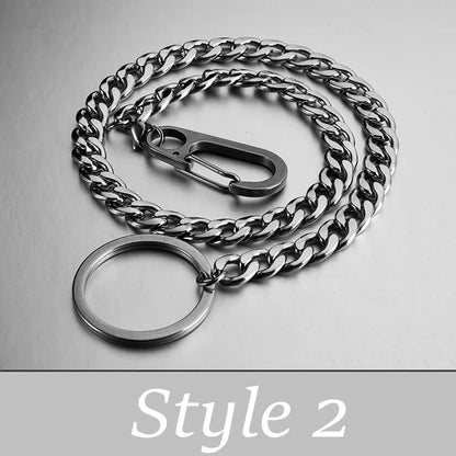 40cm Long Trousers Hipster Key Chains 304 Stainless Steel Key Ring Metal Wallet Belt Chain Pant Keychain Unisex HipHop Jewelry