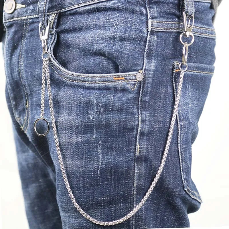 Fashion Necklace Stainless Steel Long Metal Wallet Chain Leash Pant Jean Keychain Ring Clip Men's Hip Hop Jewelry
