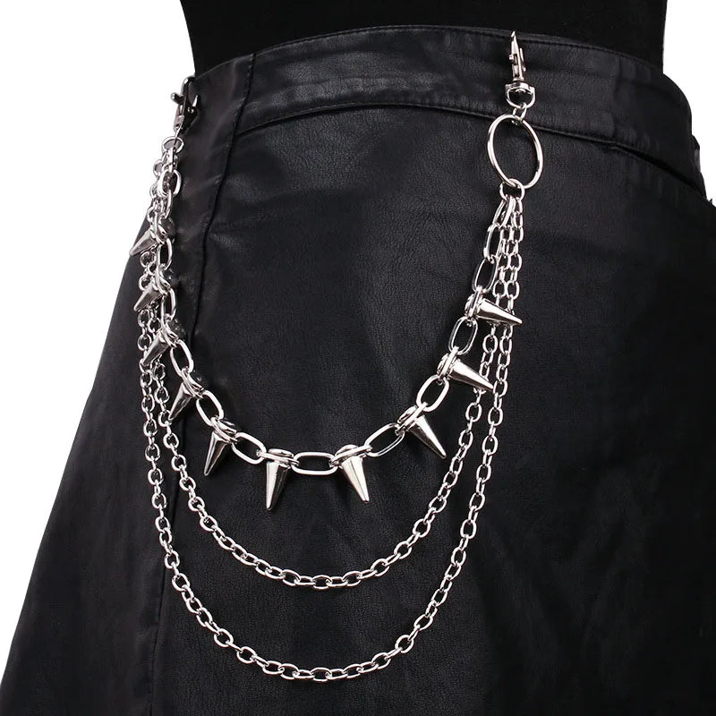 Punk Spike Rivet Tassel Keychain Jeans Decor Pants Chain Women Men Secure Wallet Heavy Duty Link Coil Leash Jewelry