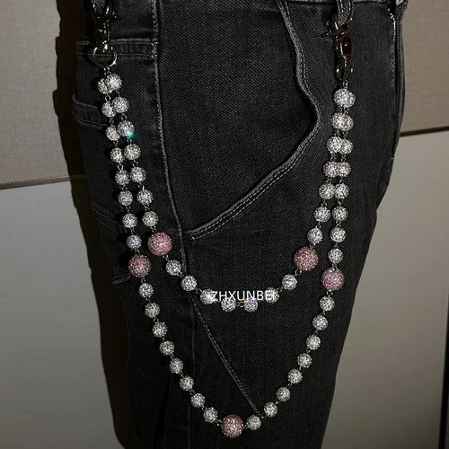 1pc Disco Ball Rhinestone Wallet Chain Hip Hop Fashion Jewelry Pendant Cluster Pants Jean Pocket Belt Chain for Men Gifts