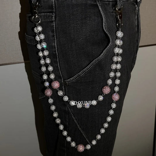 1pc Disco Ball Rhinestone Wallet Chain Hip Hop Fashion Jewelry Pendant Cluster Pants Jean Pocket Belt Chain for Men Gifts