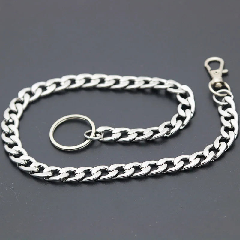 Long Metal Wallet Chain Leash Pant Jean Keychain Ring Clip Men's Hip Hop Stainless Steel Jewelry