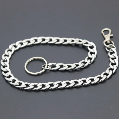 Long Metal Wallet Chain Leash Pant Jean Keychain Ring Clip Men's Hip Hop Stainless Steel Jewelry