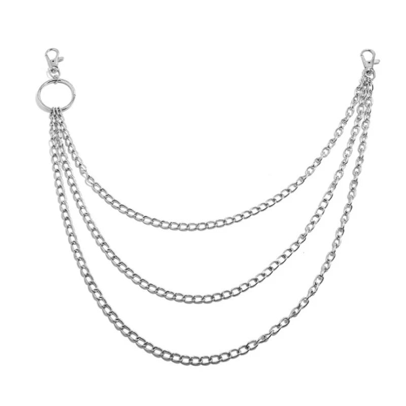 1 to 3 Layers Long Metal Belt Chain Rock Punk Hook Pants Belt Metal Wallet Chain Keychain Ring Key Ring