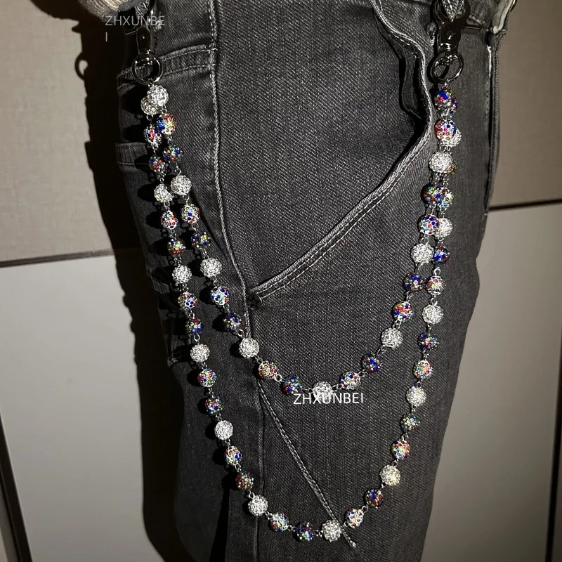1pc Disco Ball Rhinestone Wallet Chain Hip Hop Fashion Jewelry Pendant Cluster Pants Jean Pocket Belt Chain for Men Gifts