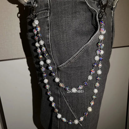 1pc Disco Ball Rhinestone Wallet Chain Hip Hop Fashion Jewelry Pendant Cluster Pants Jean Pocket Belt Chain for Men Gifts