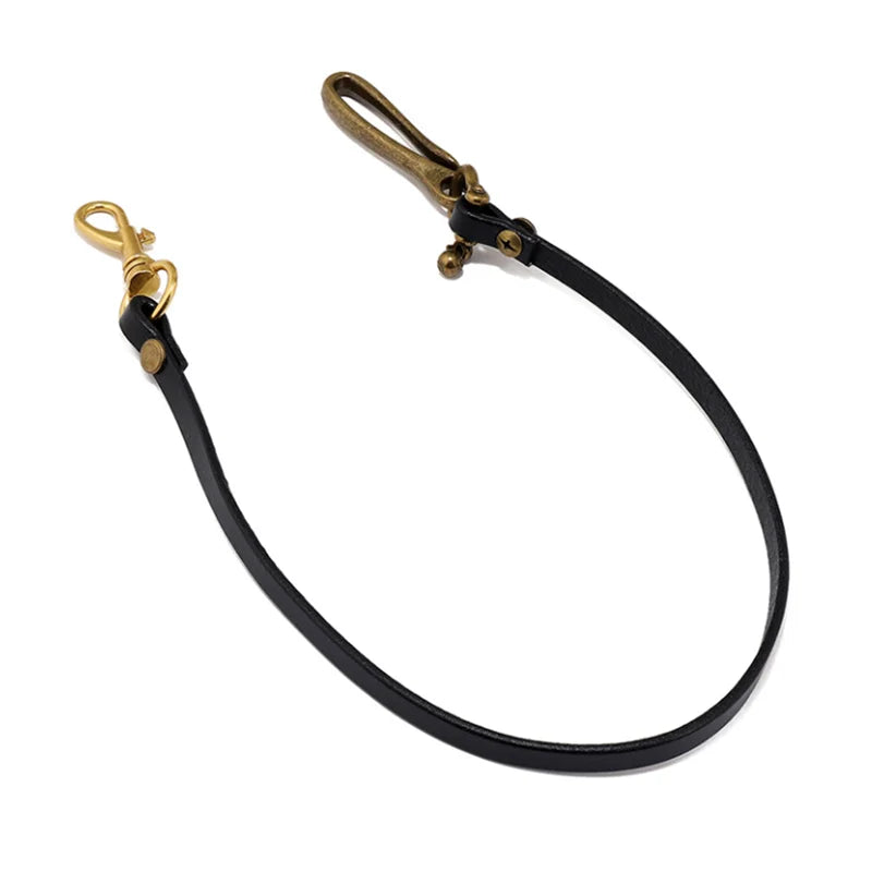 Handmade Long Biker Motorcycle Trucker Brown Black Cowhide Plain Genuine Leather Keyring Jean Wallet Chain With Hook Clasp