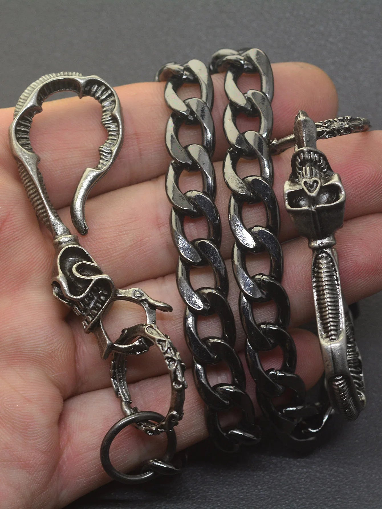 24 inch Hip pop Gunmetal wallet pants biker jean 10 mm NK chain large skull blet U hook  gift for friend EDC FOB