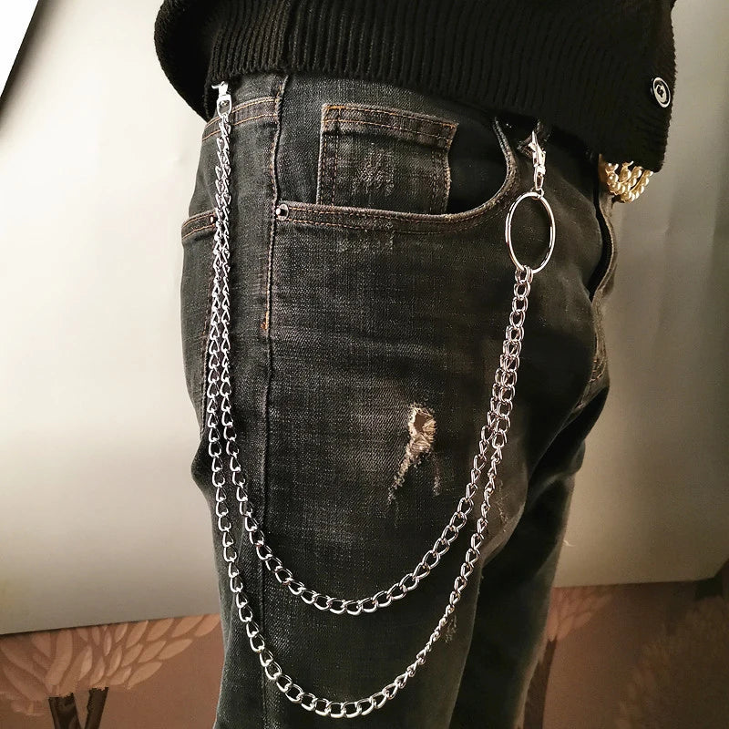 1 to 3 Layer Long Metal Belt Chain Rock Punk Hook Trousers Pant Waist Link Metal Wallet Chain Keychain Ring Clip