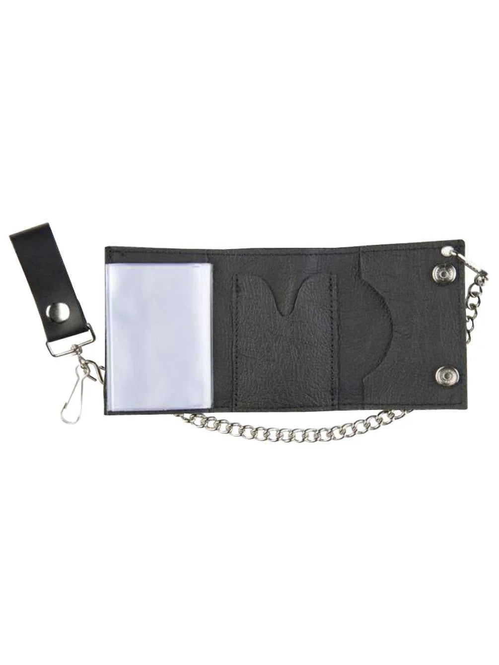 Elevate Your Style with the Motorcycle Men's Tri-Fold Biker Chain Wallet - Premium Black Genuine Leather