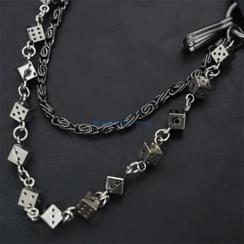 U90E Gothic Dices Link Jean Chain for Men and Women Punk Rocker Biker Styles