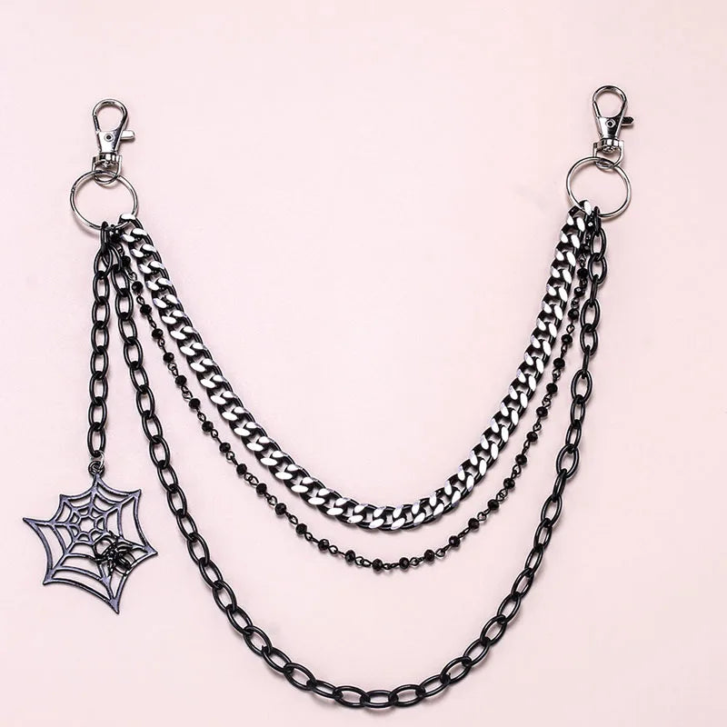 Halloween Gifts keychain Fashion Punk Black Metal Pants Chain Hip Hop Spider Web Pendant Jeans Chain for Men Women Accessories