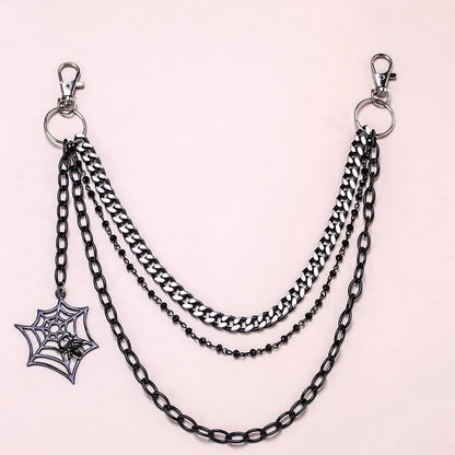 Halloween Gifts keychain Fashion Punk Black Metal Pants Chain Hip Hop Spider Web Pendant Jeans Chain for Men Women Accessories