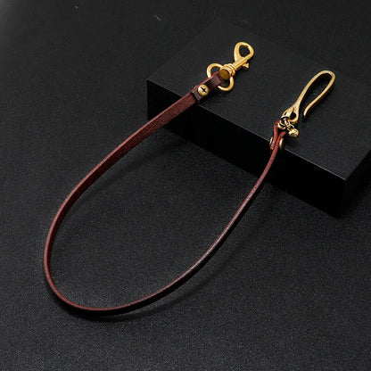 Handmade Long Biker Motorcycle Trucker Brown Black Cowhide Plain Genuine Leather Keyring Jean Wallet Chain With Hook Clasp
