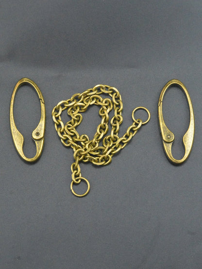24 in long pants trucker biker jean 9mm carved oval anchor link chain dual  large spring carabiner keychain bronze