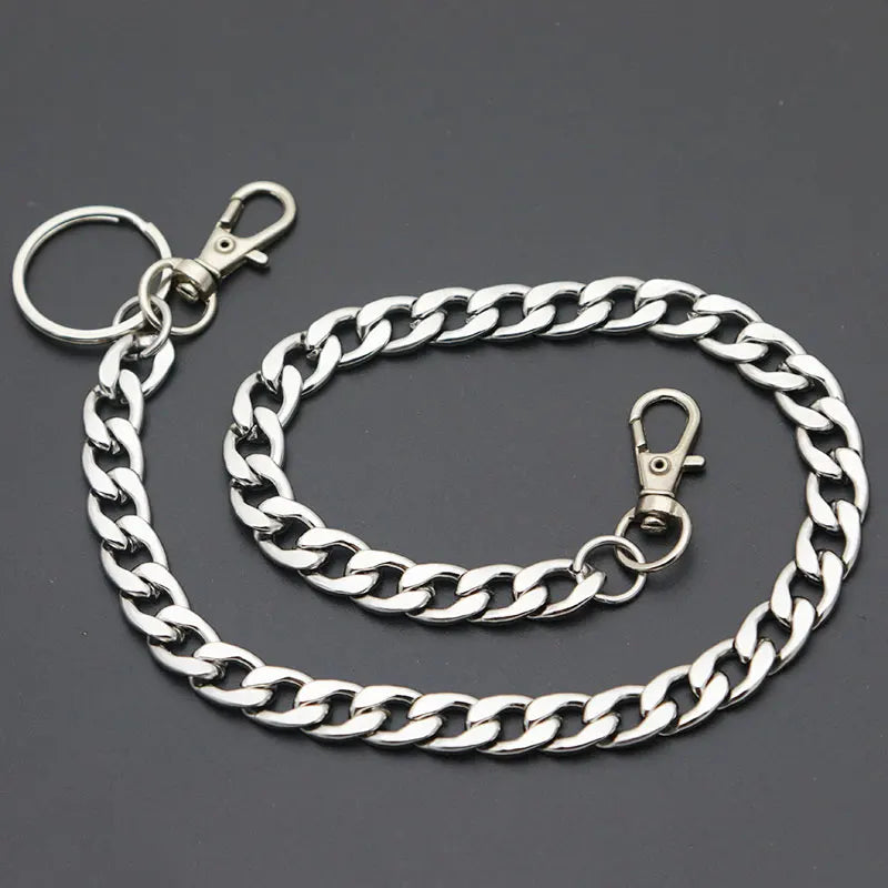 Long Metal Wallet Chain Leash Pant Jean Keychain Ring Clip Men's Hip Hop Stainless Steel Jewelry