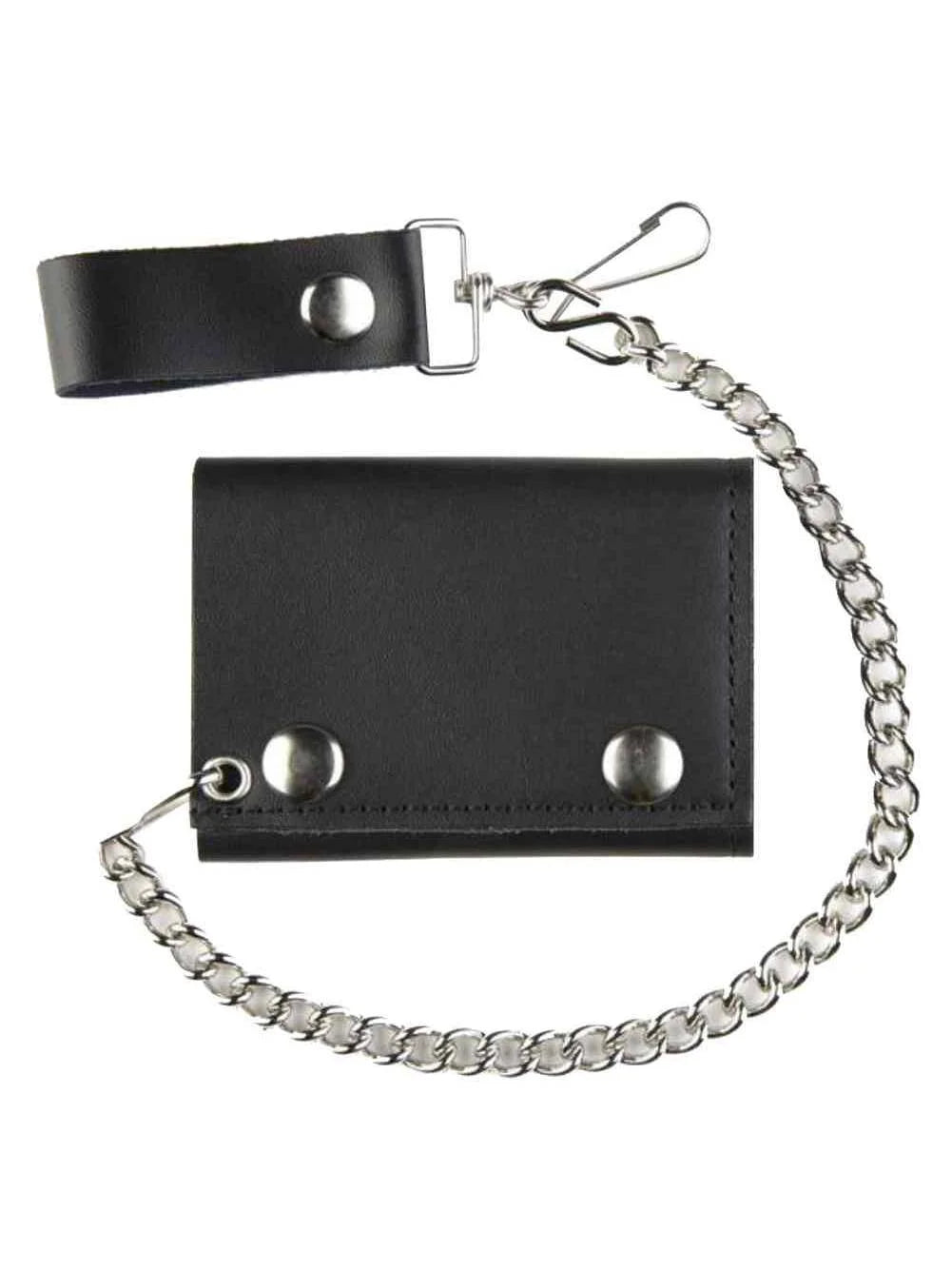 Elevate Your Style with the Motorcycle Men's Tri-Fold Biker Chain Wallet - Premium Black Genuine Leather
