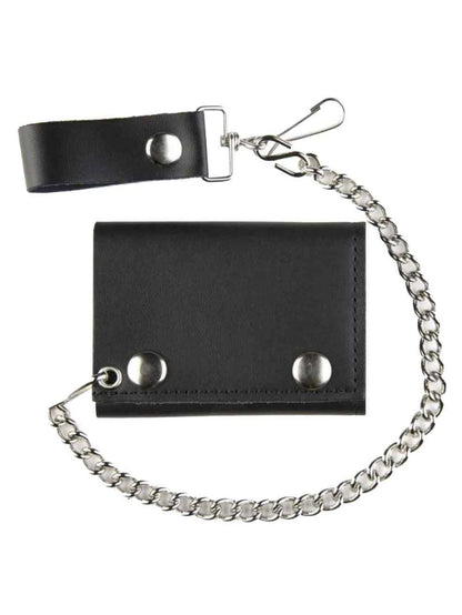 Elevate Your Style with the Motorcycle Men's Tri-Fold Biker Chain Wallet - Premium Black Genuine Leather