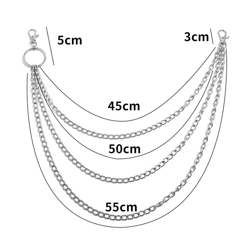 1/2/3 Size Metal Belt/Wallet Chain HipHop Rock Punk Hook Trousers Pant Waist Link Metal Wallet Chain Keychain Ring Clip Keyring Jewelry