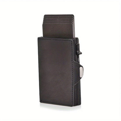 RFID Protection Credit Card Holder for Men Crazy Horse Leather Wallet with Iron Chain Small Zipper Coin Pocket Mini Biker Purse