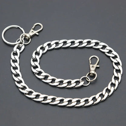 Long Metal Wallet Chain Leash Pant Jean Keychain Ring Clip Men's Hip Hop Stainless Steel Jewelry