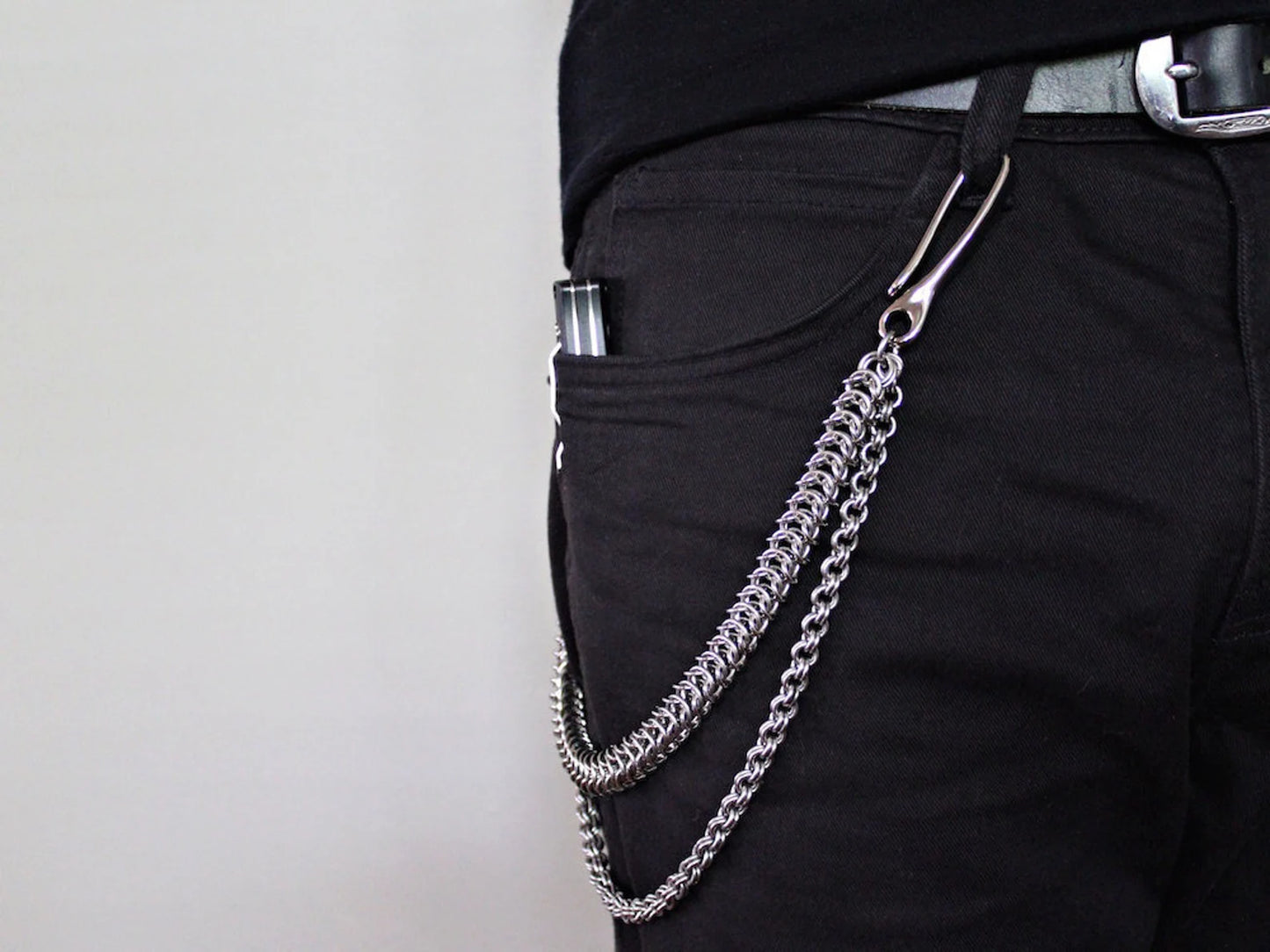 Punk Pants Jean Chain for Women Belt Chains for Jeans Silver Pants Chain 2 Layer Chains for Pants Pocket Wallet Chains for Men