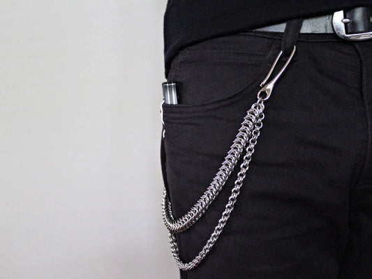 Punk Pants Jean Chain for Women Belt Chains for Jeans Silver Pants Chain 2 Layer Chains for Pants Pocket Wallet Chains for Men