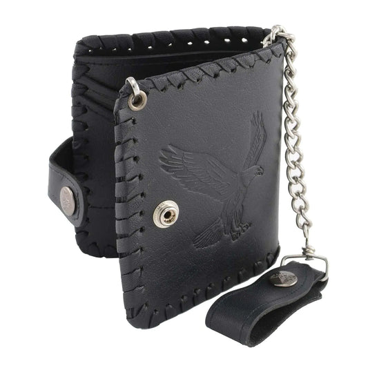 Milwaukee Leather Mens Genuine Leather Bi-Fold Biker Wallet w/Anti-Theft Stainless Steel Chain - 5 Inch